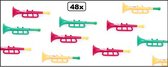 48x Trompet 22cm assortie kleuren - muziek festival thema feest trompetten geluid