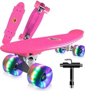 Skateboards Compleet 55 cm Mini Cruiser Retro Skateboard voor kinderen Jongens Meisjes Jeugd Volwassenen Beginners, LED Knipperende Wielen met Alles-in-één Skate T-Tool