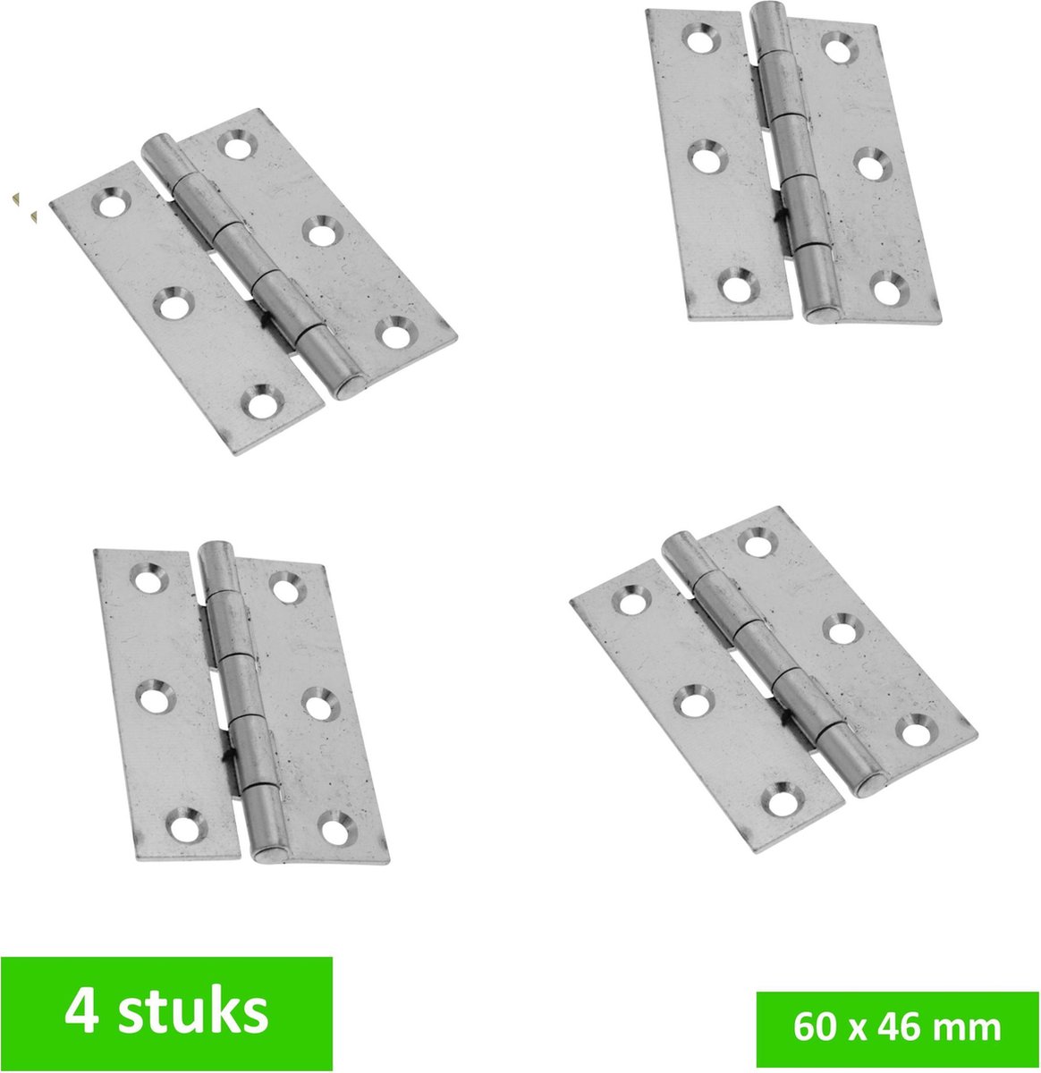 HANDSON meubelscharnier - kastscharnier - 60 x 46 mm - rechte hoek - vaste pen - verzinkt - 4 STUKS