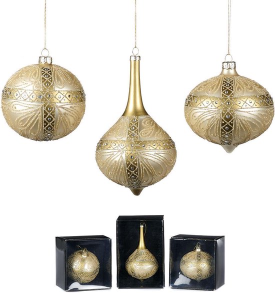 Goodwill Kerstbal Glas CrèmeGoud D 16 cm Per stuk bol