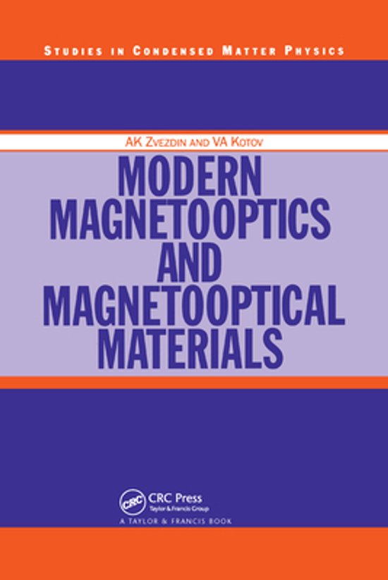 Studieboek 'Modern Magnetooptics and Magnetooptical Materials' van AK Zvezdin en VA Kotov, met blauwe en oranje kaft.