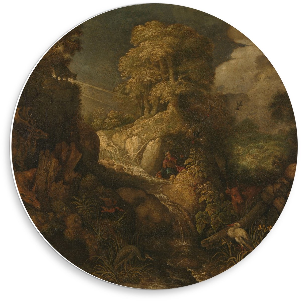 KuijsFotoprint Schilderij - Oude Meesters Elia Door De Raven Gevoed. Roelandt Savery. - Wit, Groen En Bruin - 50 X 50 Cm