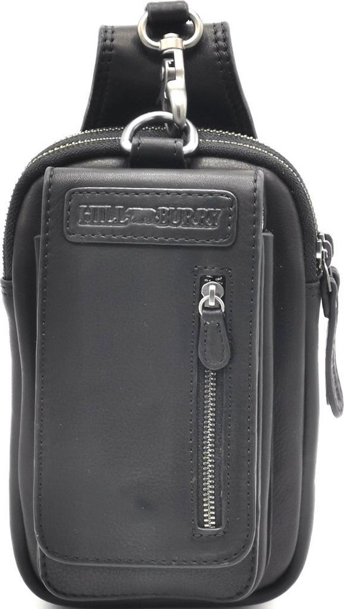 HillBurry echt lederen – riemtas- stevig - chique - uitstraling - vintage leder- zwart