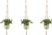 Bloempot hanger Luxe Plantenhanger macramé 105 cm - gevlochten touw katoen - 3 stuks - plantenpot ophangen