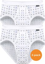 SCHIESSER Cotton Essentials sportslips (2-pack) - Feinribb met gulp - wit geblokt - Maat: M