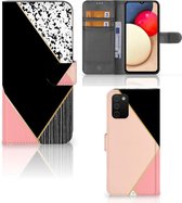 GSM Hoesje Geschikt voor Samsung Galaxy A03s Bookcase Black Pink Shapes