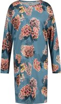 Cyell HORTUS DREAM dames nachthemd lange mouwen - blauwe bloemenprint - Maat 44 Blauw met rozekleurige bloemen maat 44 (XXL)