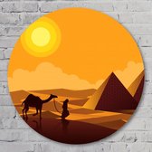Muurcirkel ⌀ 70 cm - Piramide in Egypte met kamelen - Kunststof Forex - Landschappen - Rond Schilderij - Wandcirkel - Wanddecoratie