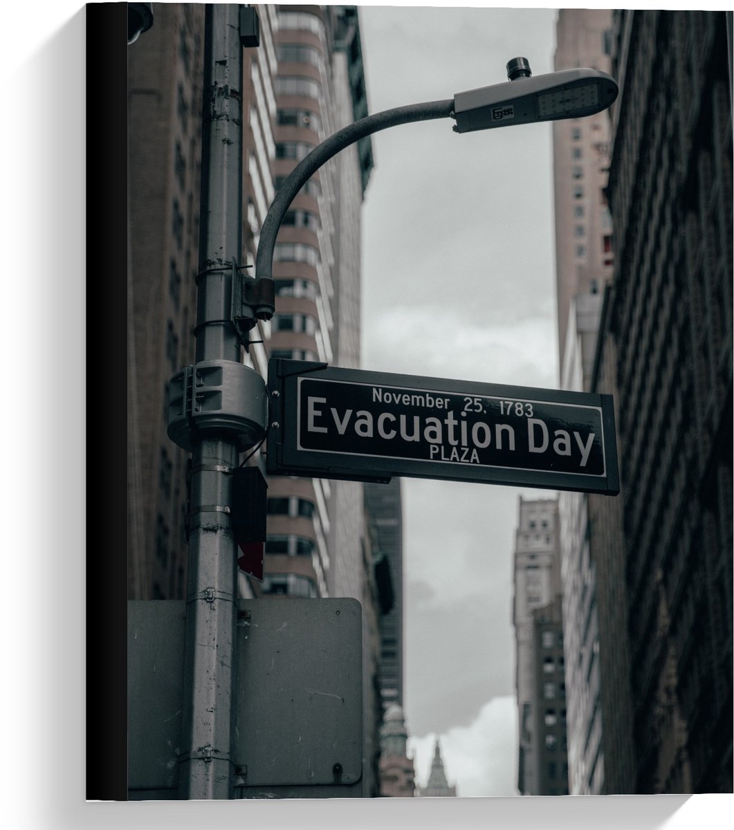 KuijsFotoprint Canvas - Evacuation Day Bordje - 30x40cm Foto op Canvas Schilderij (Wanddecoratie op Canvas) Blauw