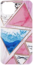 Shop4 - Geschikt voor iPhone 13 mini Hoesje - Zachte Back Case TPU Siliconen Marmer Driehoeken Roze