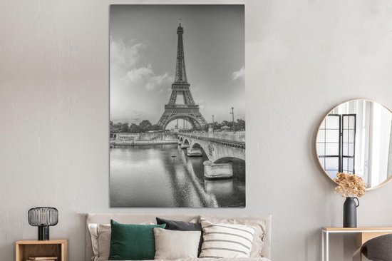 Tableau Toile La Tour Eiffel à Paris - noir et blanc - 120x180 cm - Décoration murale XXL