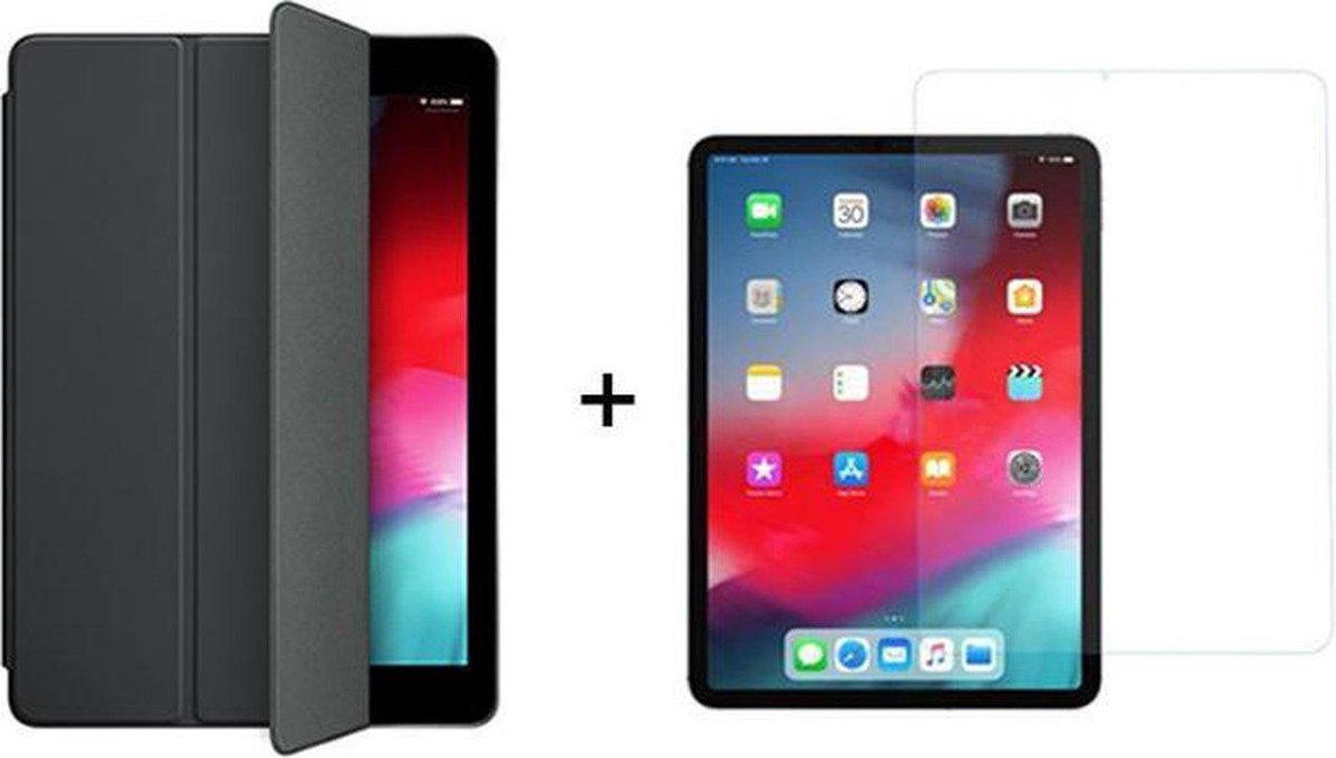 Apple iPad Mini 5 - 7.9 Inch (2019) Hoes Zwart Hoesje - Tri Fold Tablet Case - Smart Cover - Magnetische Sluiting - 1x iPad Mini 5 Screenprotector Screen Protector