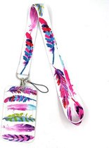 Moodadventures | Pashouder-Keycord met Telefooncord | Lanyard | Feathers | Badgehouder