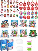Crafterman™ Diamond Painting Pakket Volwassenen en kinderen - 4x 3D kerstkaarten - 24x Kerst stickers - 20x Kerstboom versiering - RONDE STEENTJES - 2 ebooks