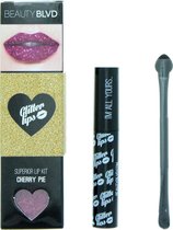 Beauty Blvd Glitter Lips Cherry Pie 3 Piece Gift Set: Gloss Bond 3.5ml - Glitter 3g - Lip Brush