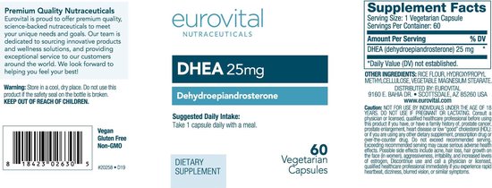 EuroVital DHEA 25mg 60 capsules