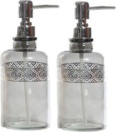2x stuks zeeppompjes/zeepdispensers grijs transparant glas 400 ml - Badkamer/keuken zeep dispenser