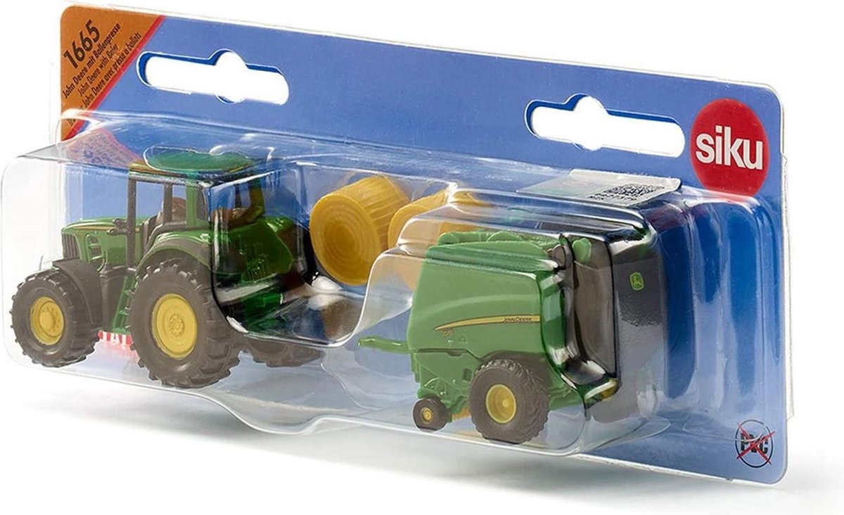 SIKU 1665, John Deere Tractor met Balenpers en 2 hooibalen, metaal/kunststof — afbeelding 4