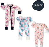 Zipster Roze 3 stuks - Baby Romper - Zachte bamboe - Met 2-way ritssluiting - Maat 56-62 - Perfect Cadeau