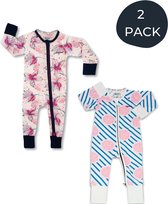 Zipster Roze 2 stuks - Baby Romper - Zachte bamboe - Met 2-way ritssluiting - Maat 56-62 - Perfect Cadeau