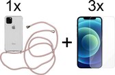 iPhone 11 Pro hoesje transparant met rosé koord shock proof case - 3x iPhone 11 Pro screenprotector