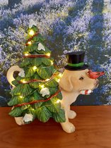 Kerstbeeldjes een kersthond met brandende kerstboom op zijn rug Clayre&Eef   LED 24x21x14 cm