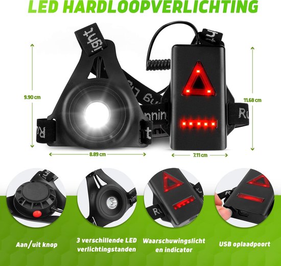 LED Hardloop verlichting - Hardloop lampjes - Wandel verlichting - Hardloop licht - Reflecterend hardloopvest - Hardloop borstlamp - Verlichting hardlopen - Hardloopvest met verlichting - Wandelverlichting - USB oplaadbaar - Met LED armband - JOMY - Merkloos