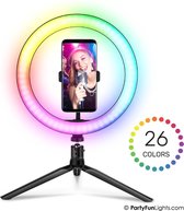 PartyFunLights - Selfie Ringlamp met statief - RBG multi-color LED -  en telefoonhouder - diameter 20 cm