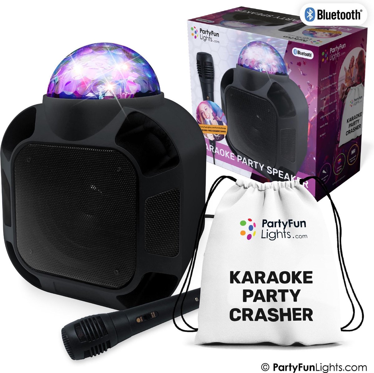 Achat PartyFunLights - Kit karaoké Bluetooth - haut-parleur de fête -  microphone inclus - effets lumineux - avec poignée de transport en gros