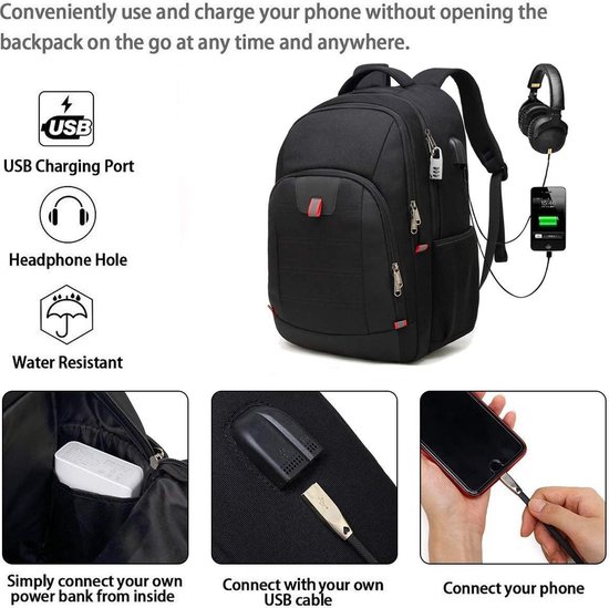 Sac à dos Backpack USB Port Charge Laptop Ordinateur Portable Homme/femme 