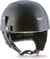 MOTO D23 braincap, Leer Zwart, halve helm, solex pothelm voor scooter en motor, L, hoofdomtrek 59-60cm
