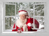 SCHUTTINGPOSTER - Kerst poster - 90x65 cm - doorkijk - wit venster Kerstman - winterlandschap - tuin decoratie - tuinposters buiten - tuinschilderij - winter poster - kerst decoratie