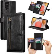 Samsung Galaxy A12 Book case met ritssluiting - Flipcover - Magnetisch - 5 kaarten houder - Zwart