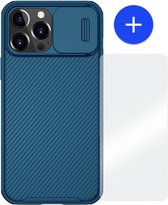 iPhone 13 Blauw Hoesje met Camera bescherming - Nillkin (CamShield Serie) + Cacious Screen Protector
