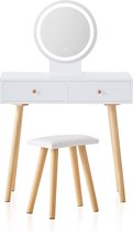 Monkey's Kaptafel - Make up Tafel Voor Vrouwen - Kinderen - Met Bank - Verstelbare Ledverlichting - Touch - Wit - Commode - Kaptafel Met Spiegel - 80 x 40 x 120 cm