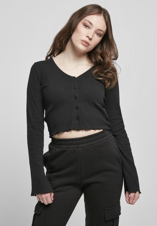 Urban Classics - Cropped Rib Cardigan - 4XL - Zwart