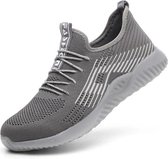 HANWILD -Veiligheidsschoenen Grijs-41 -Stalen Neus - Antiperforatie en Stalen - Tussenzool Ademend Lichtgewicht  Oliebestendig Werkschoenen Wandelen Halfhoog  - Heren - Unisex-Dames - Sneaker