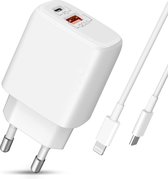 iPhone 12 Snellader 20W USB C met Kabel Thuis Lader met Dual Port PD Power Delivery Fast Charge Adapter Oplader voor iPhone 13/12/11 /Pro Max, XS/XR/X, iPad Pro, AirPods Pro, Samsung Galaxy e