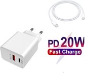 Power Adapter 38W Thuislader met USB-C Kabel - Quick Charge 3.0 en USB-C - Oplader Stekker Oplaadstekker met 2 USB Poorten - Geschikt voor Apple iPhone 13/13Pro/12/12 Pro Max/11/XS