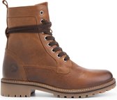 Travelin' Kvinlog Dames - Leren Veterschoenen - Wol gevoerde boots - Cognac leer - Maat 43