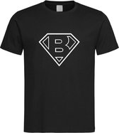 Zwart t-Shirt met letter B “ Superman “ Logo print Wit Size XXXXL