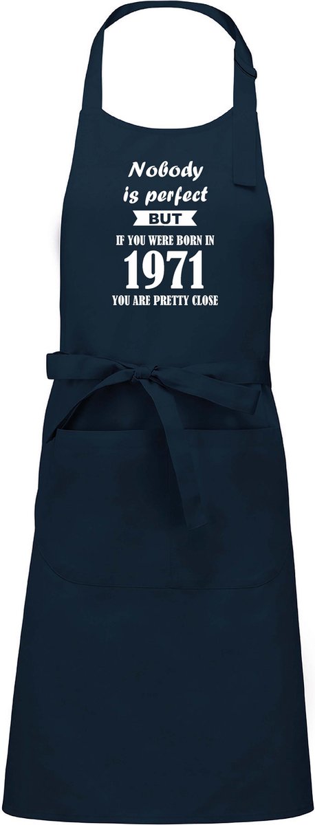 Mijncadeautje - Luxe schort - Nobody is perfect - 1971 - navy blue