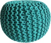 Sunfield Poef | Gebreide Poef | Rond Vloerkussen | 45 x 45 cm | Turquoise