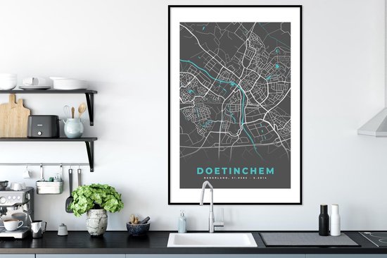 Cadre photo avec affiche - Plan de la ville - Doetinchem - Grijs - Blauw - 80x120 cm - Cadre pour affiche