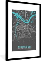 Fotolijst incl. Poster - Stadskaart - Nijmegen - Grijs - Blauw - 60x90 cm - Posterlijst - Plattegrond