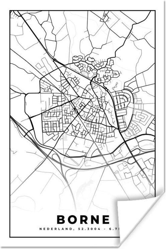 Poster Carte - Borne - Zwart - Wit - 120x180 cm XXL