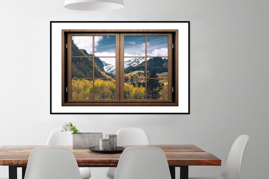 Cadre photo avec affiche - Vue à travers - Neige - Berg - 120x80 cm - Cadre pour affiche