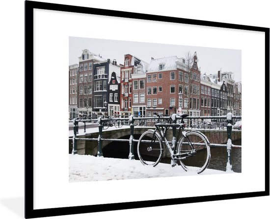 Fotolijst incl. Poster - Amsterdam - Fiets - Winter - 90x60 cm - Posterlijst