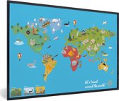 Wereldkaart Kinderen - Modern - Symbolen - Schoolplaat - Kinderkamer - 60x40 cm