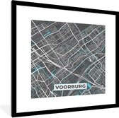 Fotolijst incl. Poster - Plattegrond - Voorburg - Grijs - Blauw - 40x40 cm - Posterlijst - Stadskaart